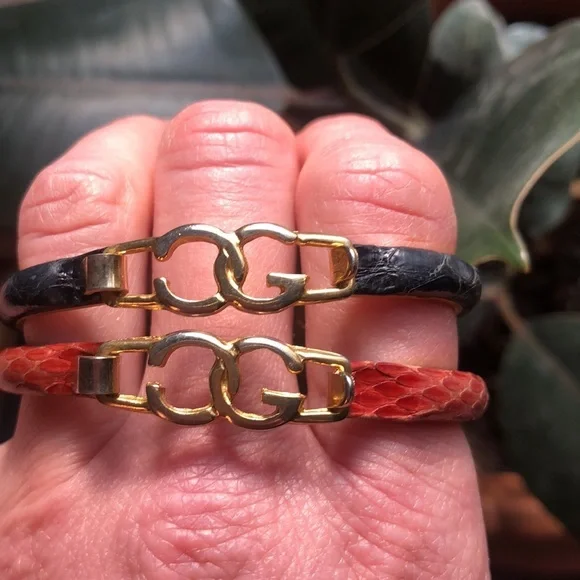 Vintage Italian 24k plated snakeskin bangles bracelets-pick for custom post. - Picture 6 of 11